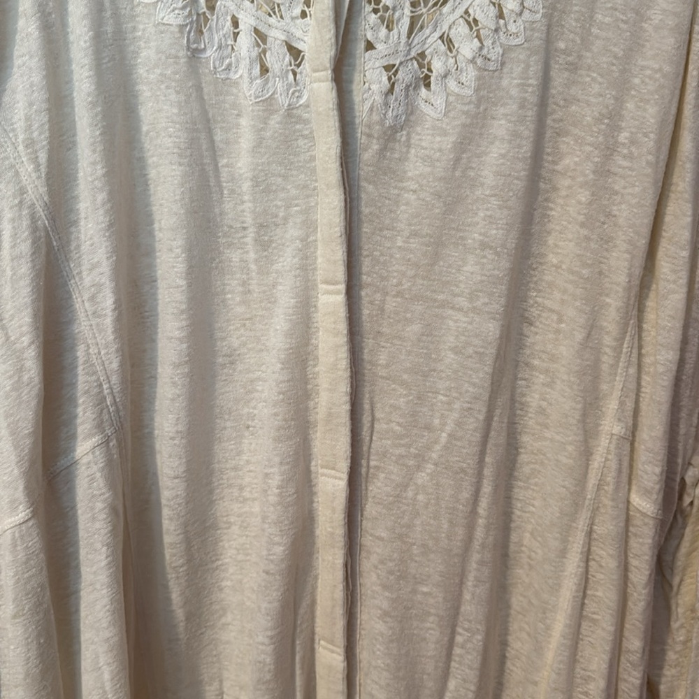 Free People Button Up Oversized Cream Color Shirt with Embroidered Front/Back - Picture 6 of 13